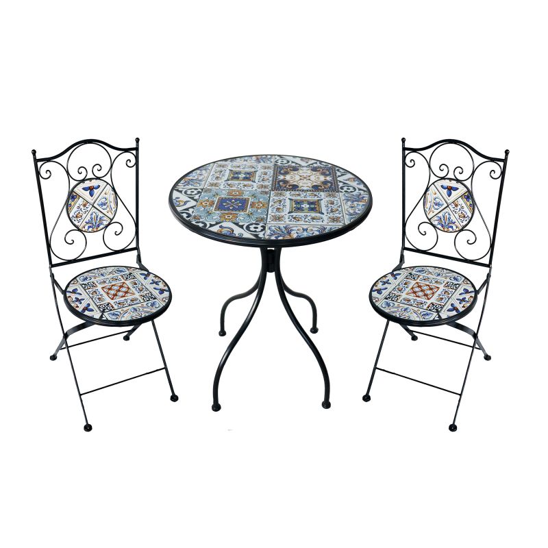 SILVES - set due sedie pieghevoli e tavolo rotondo con decori