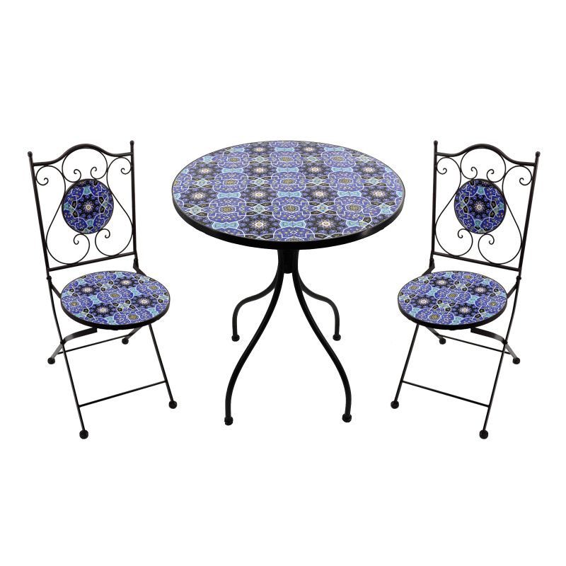 LAGOS - set due sedie pieghevoli e tavolo rotondo con decori