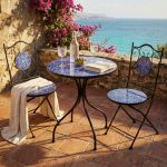 AVEIRO - set due sedie pieghevoli e tavolo rotondo con decori