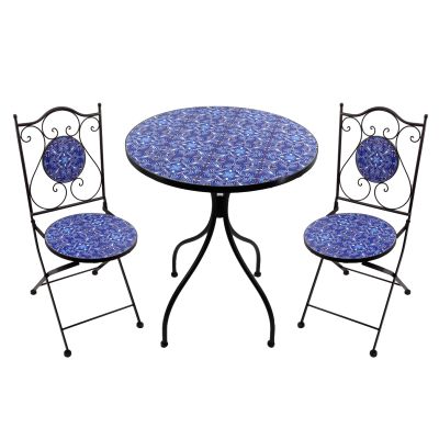 AVEIRO - set due sedie pieghevoli e tavolo rotondo con decori