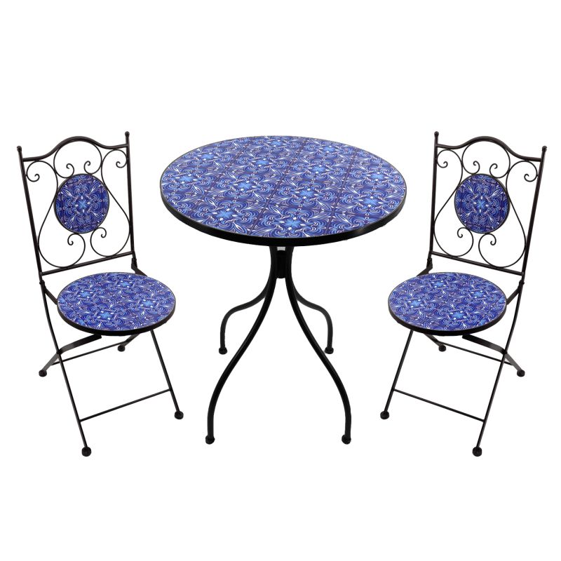 AVEIRO - set due sedie pieghevoli e tavolo rotondo con decori
