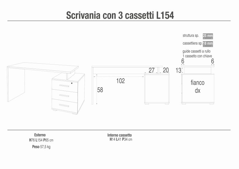LIPSIA - scrivania con cassettiera