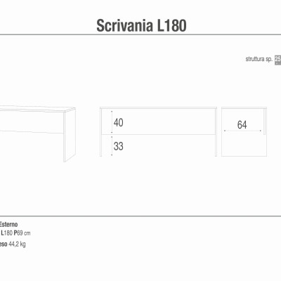 DIXIE - scrivania moderna 180 cm