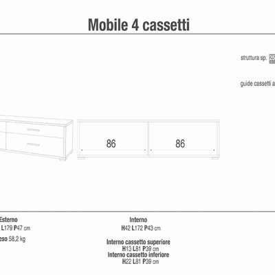 DOMA - porta tv moderno con 4 cassetti