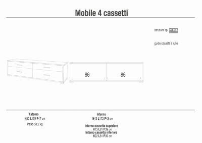 DOMA - porta tv moderno con 4 cassetti