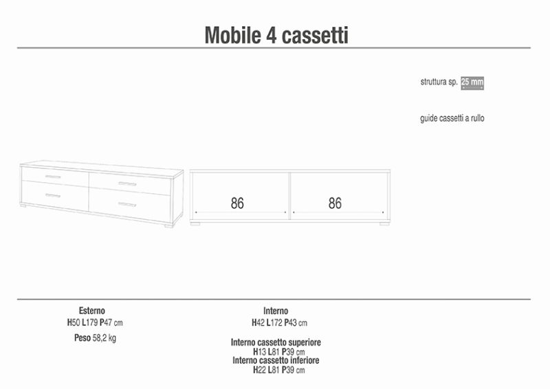 DOMA - porta tv moderno con 4 cassetti