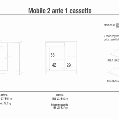 KIRA - mobiletto portaoggetti ad due ante ed un cassetto