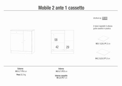 KIRA - mobiletto portaoggetti ad due ante ed un cassetto