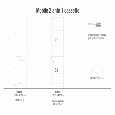 TRACK - mobile colonna portaoggetti a due ante ed un cassetto