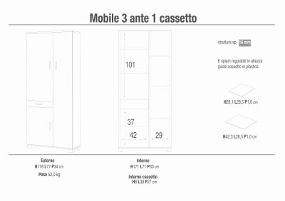 XEON - armadio con tre ante ed un cassetto