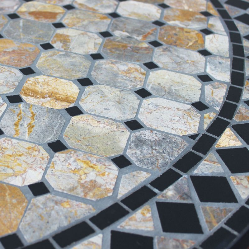 BRAIS - tavolo con piano rotondo e mosaico beige e antracite