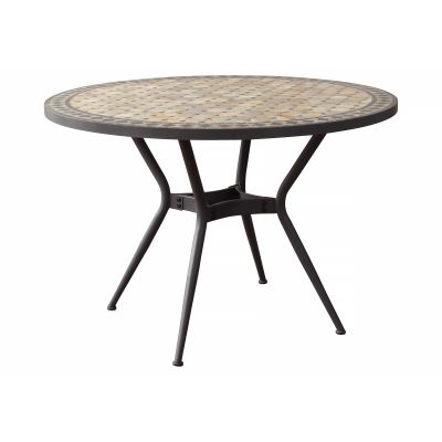 BRAIS - tavolo con piano rotondo e mosaico beige e antracite