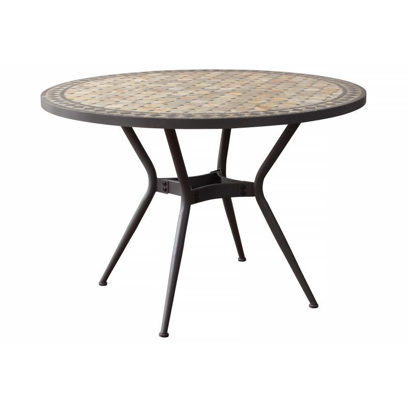 BRAIS - tavolo con piano rotondo e mosaico beige e antracite