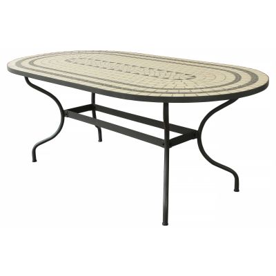 MELILLA - tavolo con piano ovale e mosaico beige e antracite