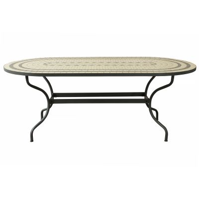 MELILLA - tavolo con piano ovale e mosaico beige e antracite