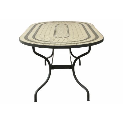 MELILLA - tavolo con piano ovale e mosaico beige e antracite