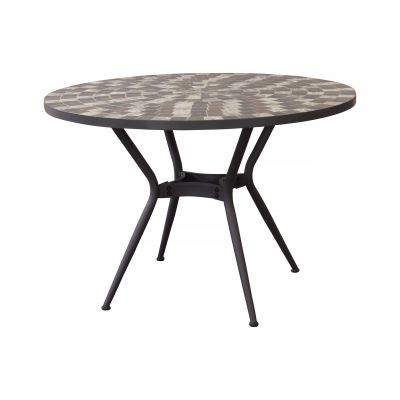 OBIDOS - tavolo con piano rotondo e mosaico grigio chiaro, grigio e antracite