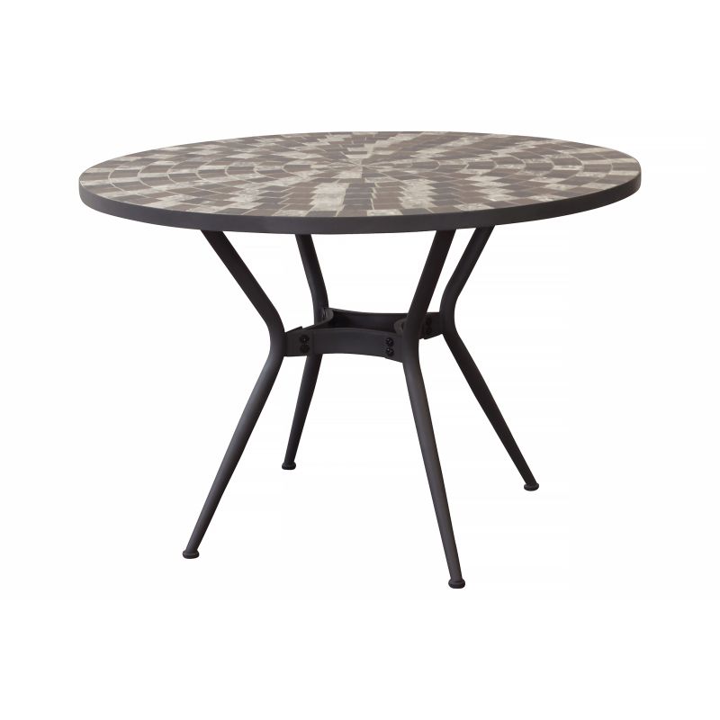 OBIDOS - tavolo con piano rotondo e mosaico grigio chiaro, grigio e antracite