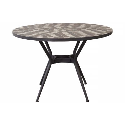 OBIDOS - tavolo con piano rotondo e mosaico grigio chiaro, grigio e antracite