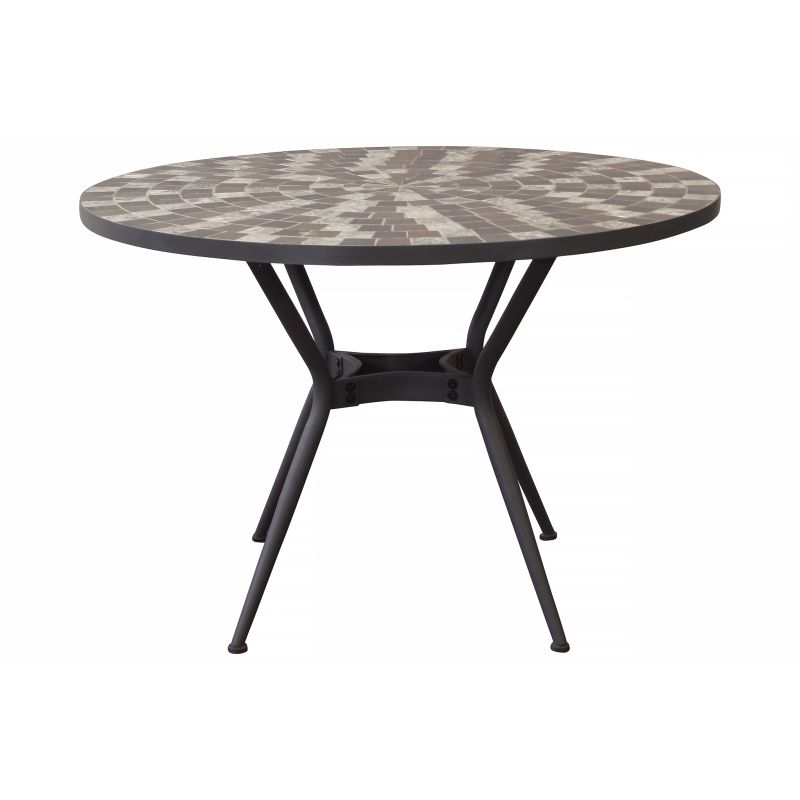 OBIDOS - tavolo con piano rotondo e mosaico grigio chiaro, grigio e antracite
