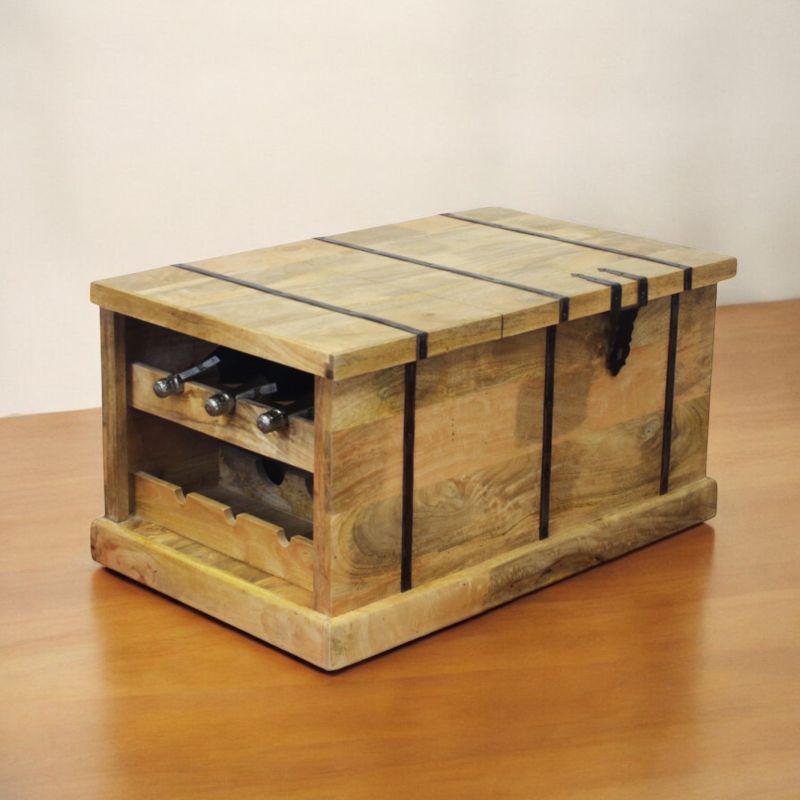 JORDI - tavolino in legno di mango con porta bottiglie