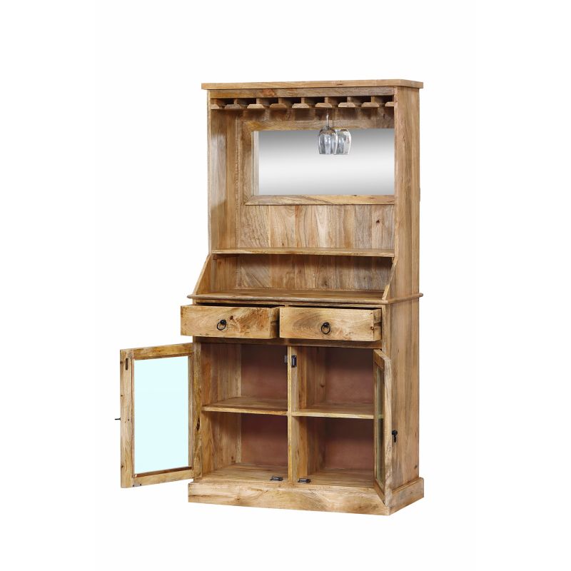 STILLER - mobile in legno di mango con 2 ante, 2 cassetti e porta bicchieri