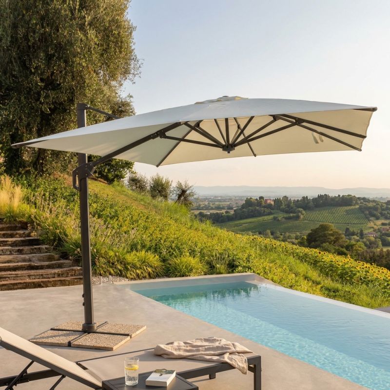 DRAX - ombrellone 4x4 m con palo laterale e telo in nylon