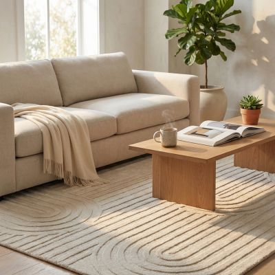 VALLEY - tappeto in lana avorio con decoro