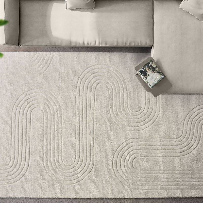 MEDAD - tappeto in lana avorio con decoro