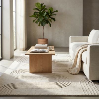 MEDAD - tappeto in lana avorio con decoro