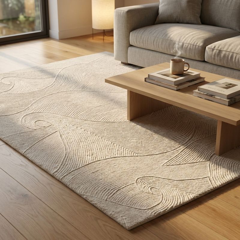 OLIVIA - tappeto in lana avorio con decoro