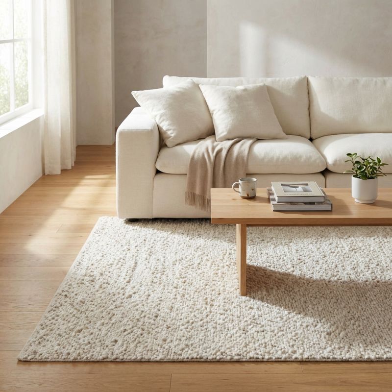 RUFUS - tappeto in lana avorio con decoro