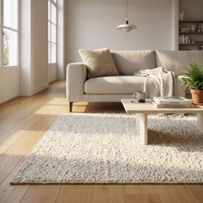 RUFUS - tappeto in lana avorio con decoro