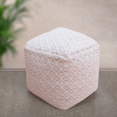 TRAVIS - pouf in lana avorio con decoro 40 x 40