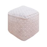 TRAVIS - pouf in lana avorio con decoro 40 x 40