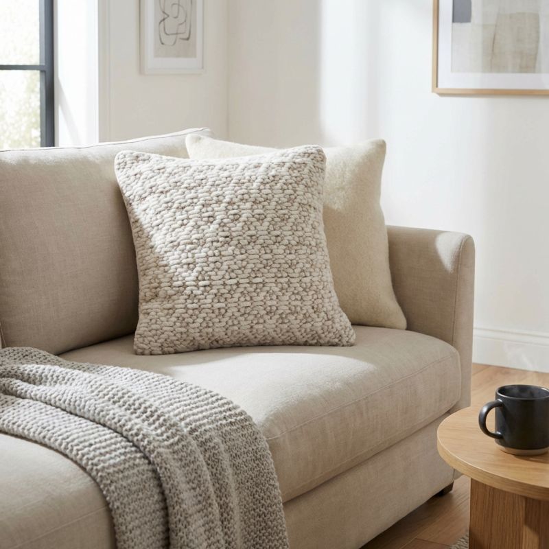 TRAVIS - cuscino in lana avorio con decoro 45 x 45