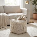 ODETTE - pouf in lana avorio con decoro 40 x 40
