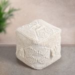 ODETTE - pouf in lana avorio con decoro 40 x 40