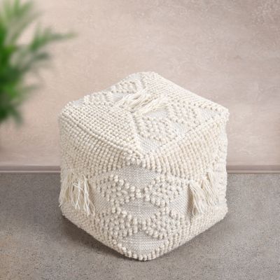ODETTE - pouf in lana avorio con decoro 40 x 40