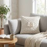 ODETTE - cuscino in lana avorio con decoro 45 x 45