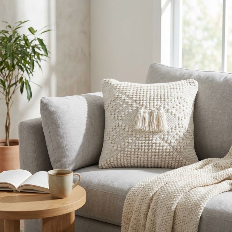 ODETTE - cuscino in lana avorio con decoro 45 x 45