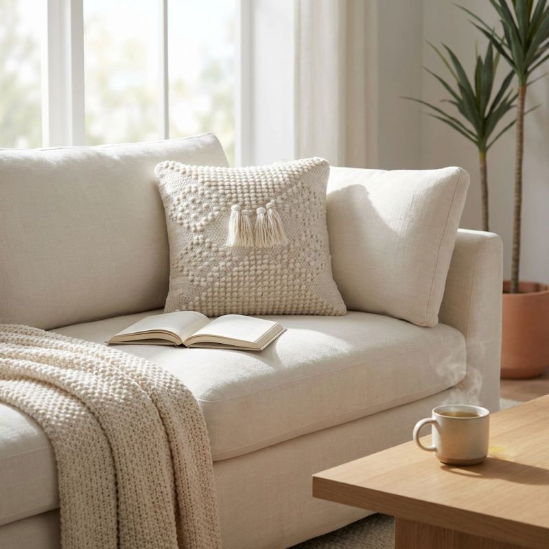 ODETTE - cuscino in lana avorio con decoro 45 x 45