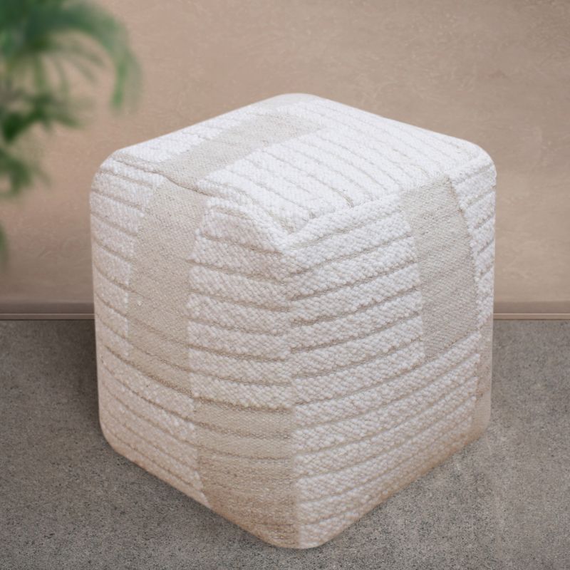 KURT - pouf in lana avorio con decoro 40 x 40