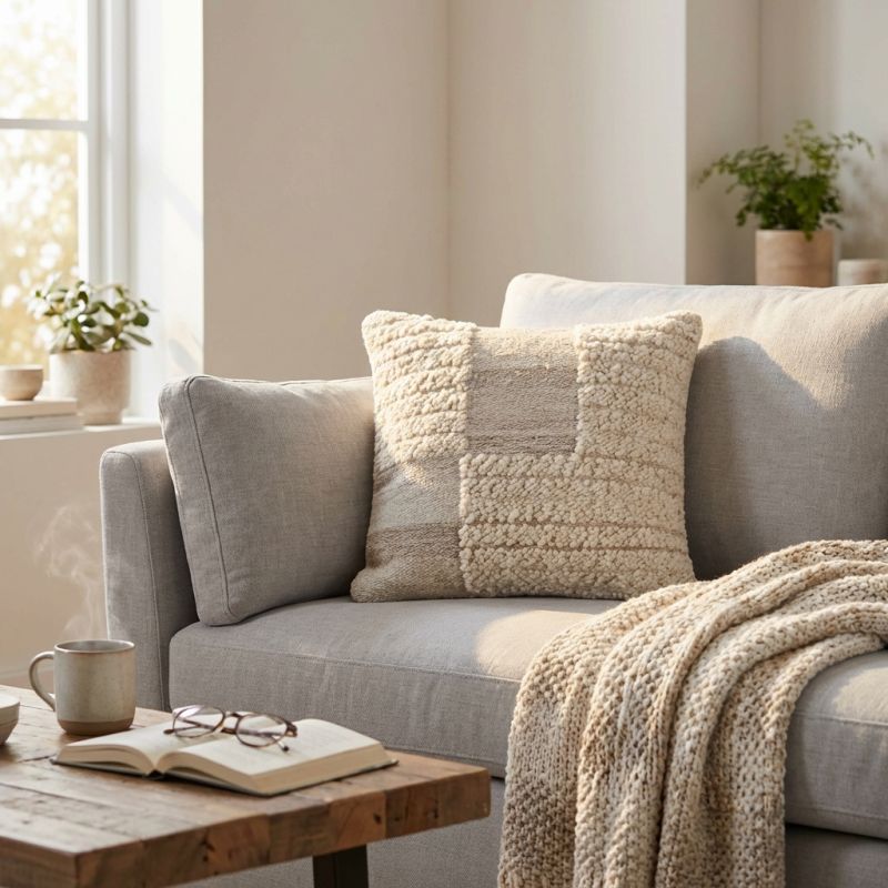 KURT - cuscino in lana avorio con decoro 45 x 45