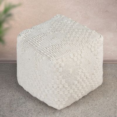 VALZER - pouf in lana avorio con decoro 40 x 40
