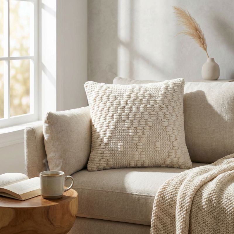 VALZER - cuscino in lana avorio con decoro 45 x 45