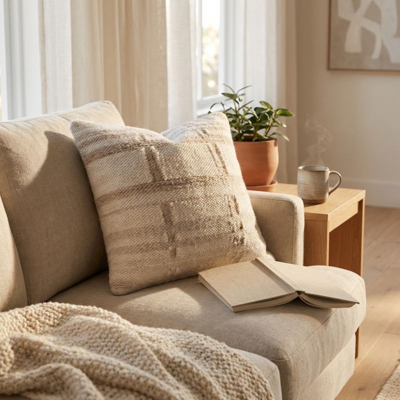 JUPITER - cuscino in lana avorio con decoro 45 x 45