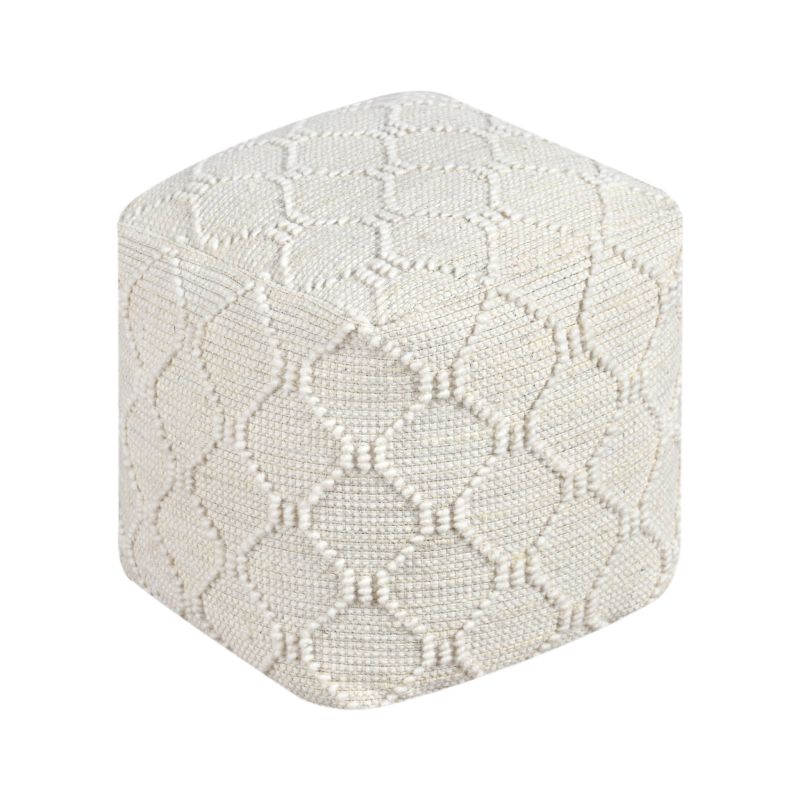 MELILLA - pouf in lana avorio con decoro 40 x 40