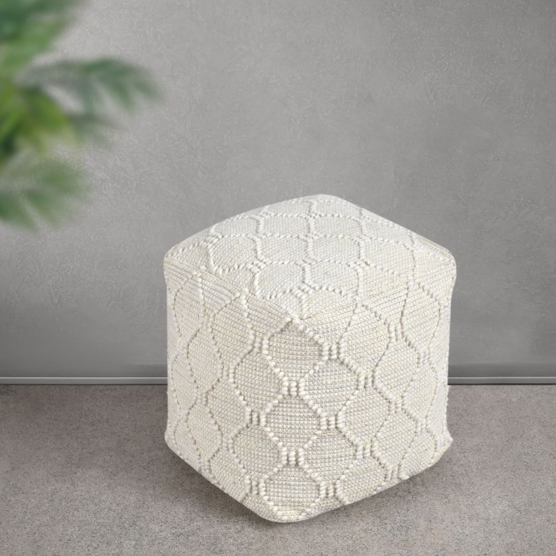 MELILLA - pouf in lana avorio con decoro 40 x 40