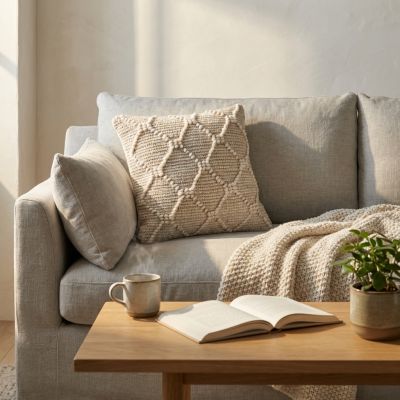 MELILLA - cuscino in lana avorio con decoro 45 x 45